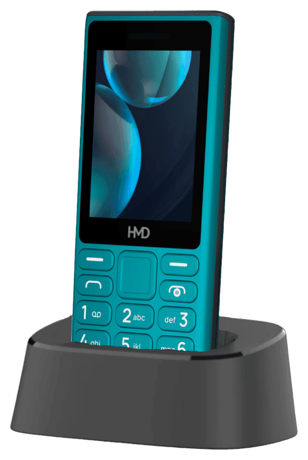 FirstPhone i oplader-stander — som hjemmetelefon
